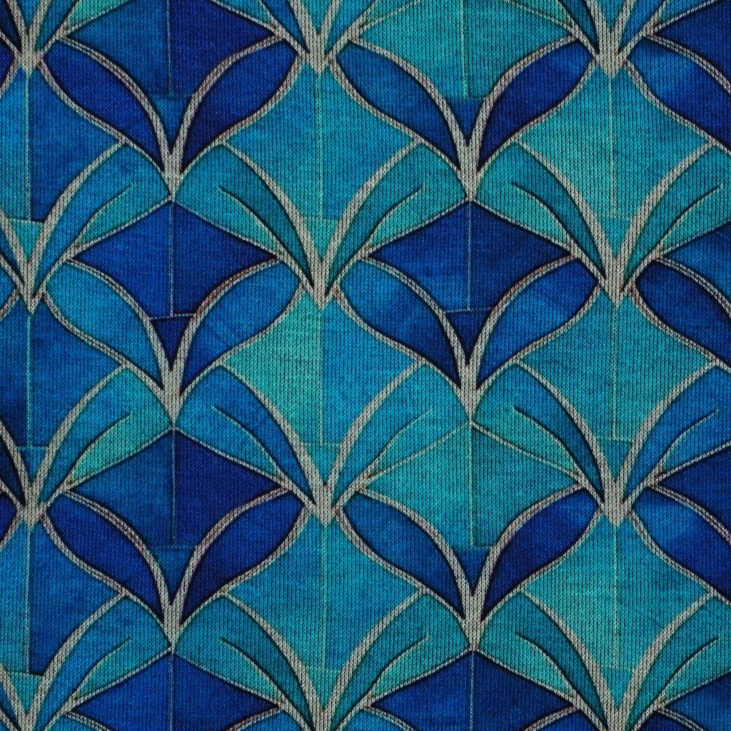 Romanitjersey Feinstrick Ornamente geometrisch Türkistöne